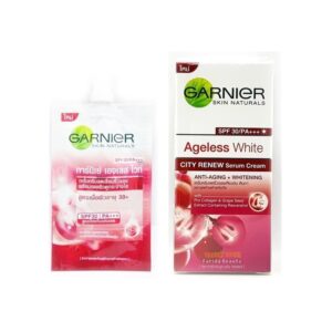 รีวิวครีมซองลดเลือนริ้วรอยในเซเว่น หน้าเด็กราคาประหยัด 6 Garnier Ageless White City Renew SPF30-PA+++